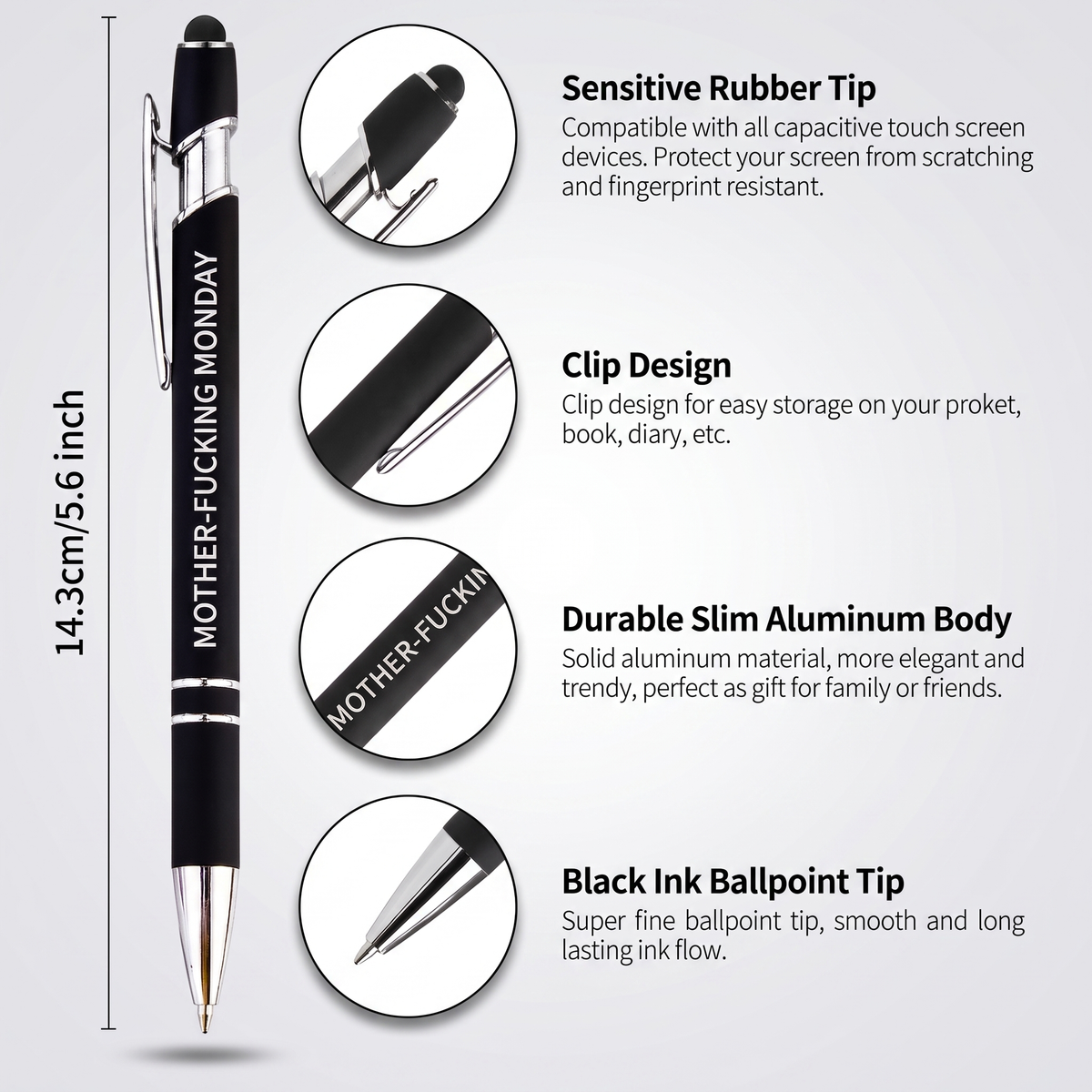 Funny Sarcastic Ballpoint + Stylus Pen (Black Ink)